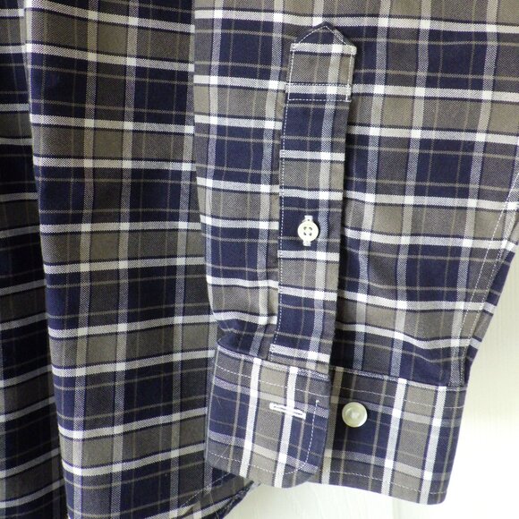 Brooks Brothers Mens Dress Shirt Regent 1818 Size L Blue Grey Plaid Long Sleeve - Picture 6 of 10
